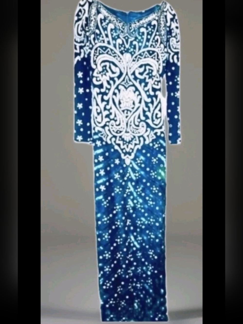 Beaded Silk Formal Gown. Pageant Gown, Sky Blue, and White Floor Length, 6 LkNew